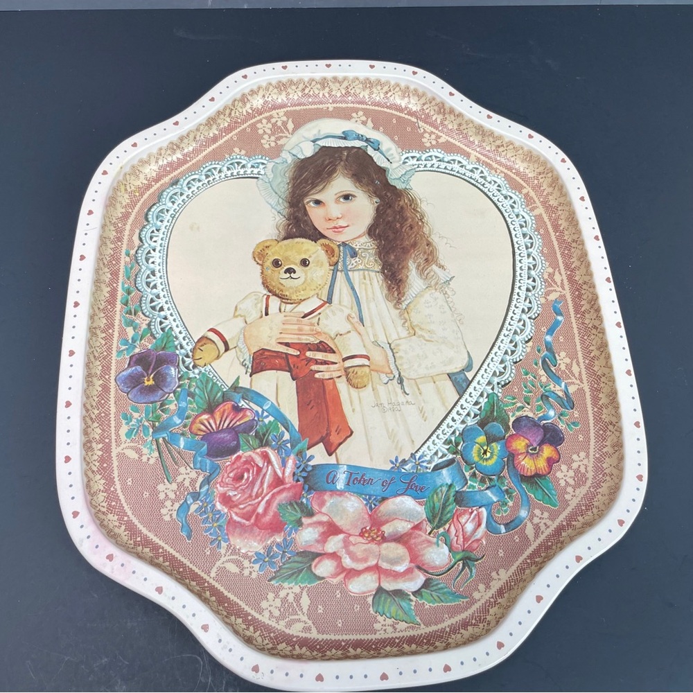 Tin Tray Becky Jan Hagara 1987 B&J Company Royal Orleans 
Metal Platter Vintage